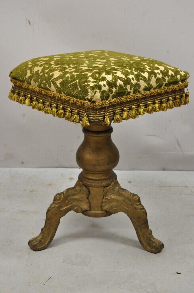 Antique W Archer Victorian Cast Iron Piano Stool with Wood Base