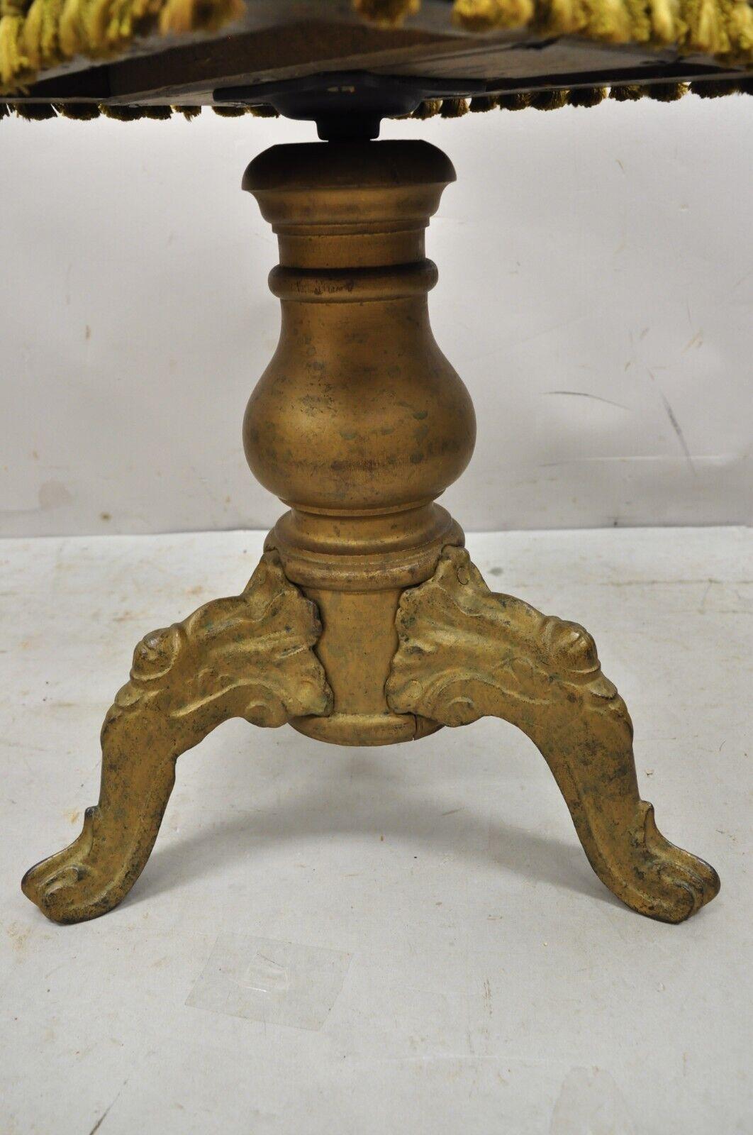 Antique George W Archer Victorian Cast Iron Piano Stool with Wood Base In Good Condition In Philadelphia, PA