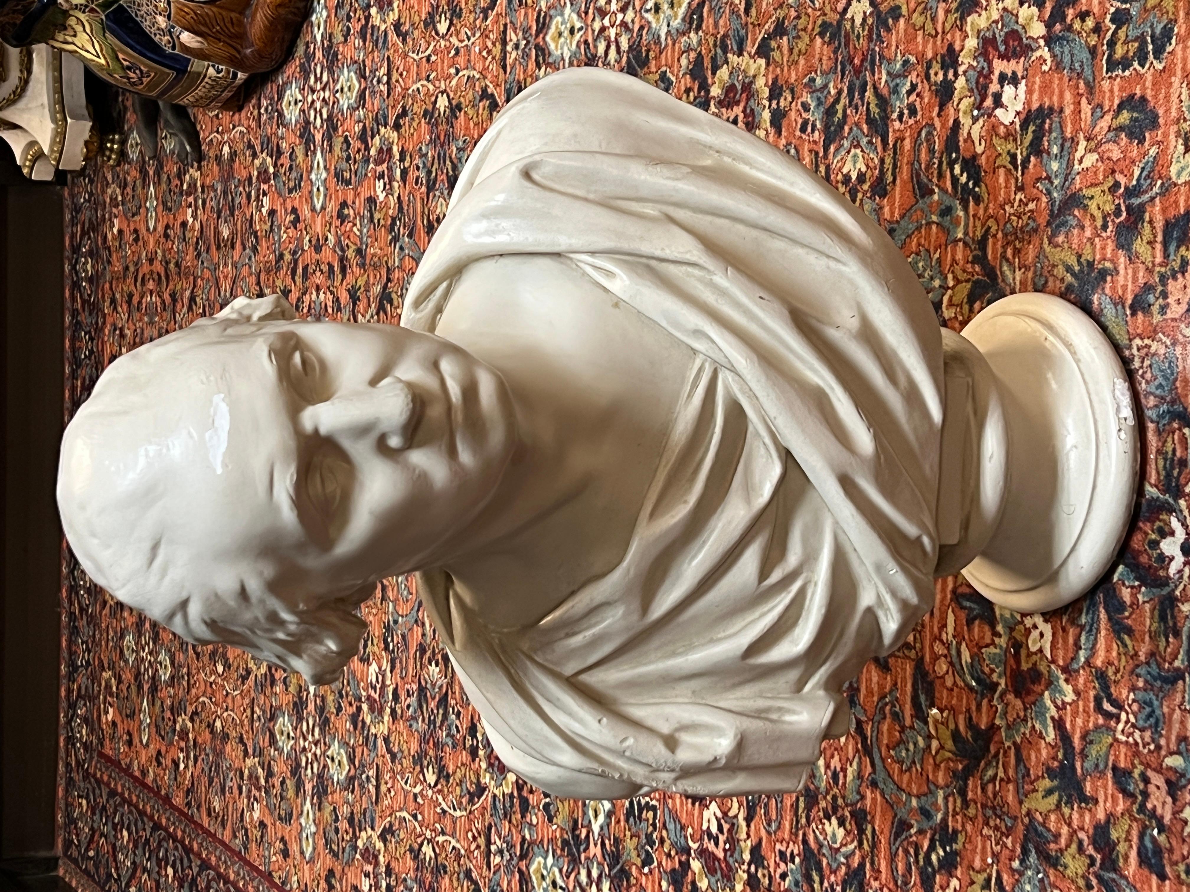Molded Antique George Washington Plaster Bust After Jean Antoine Houdon For Sale