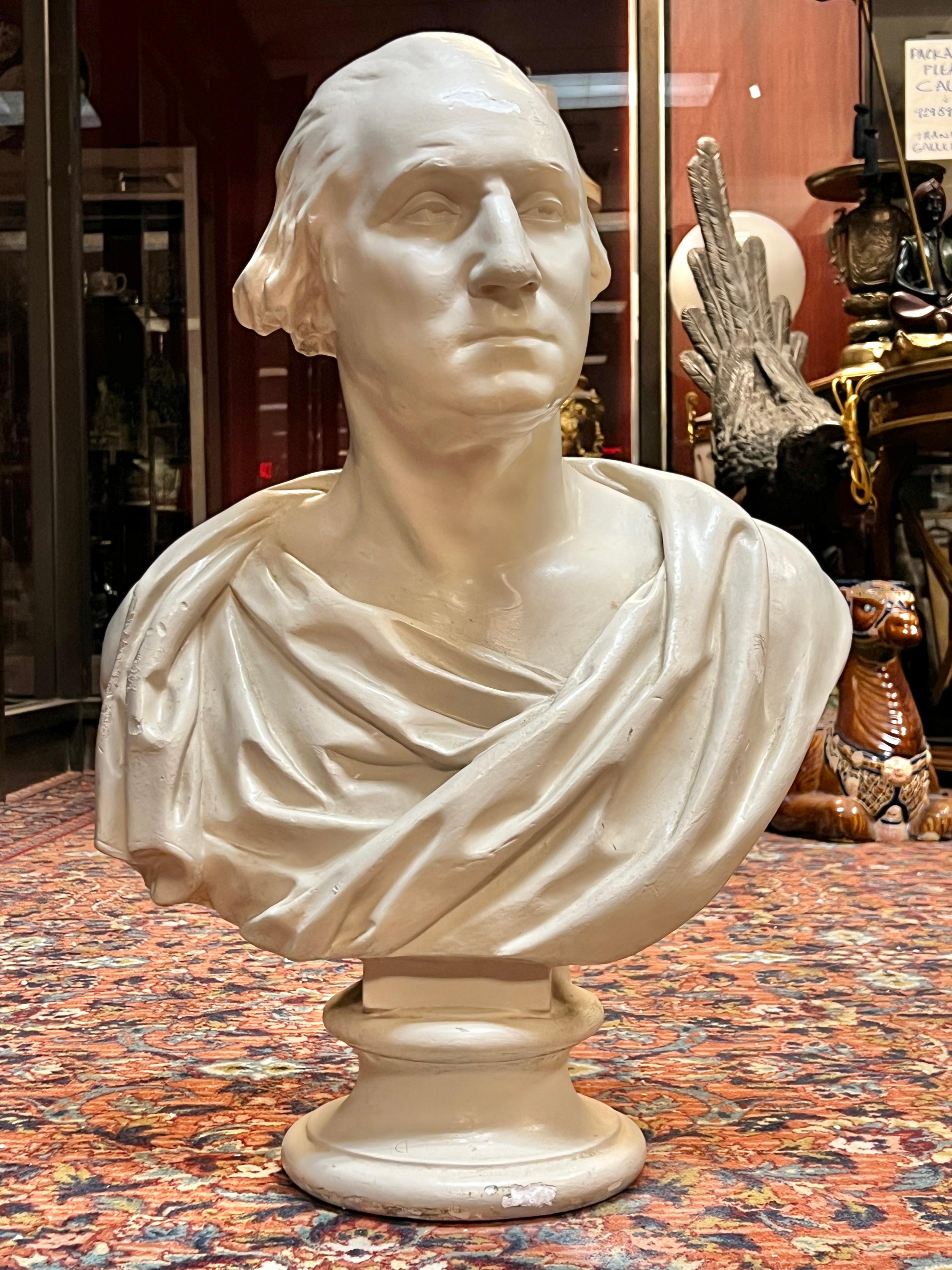 Antique George Washington Plaster Bust After Jean Antoine Houdon In Good Condition For Sale In New York, NY