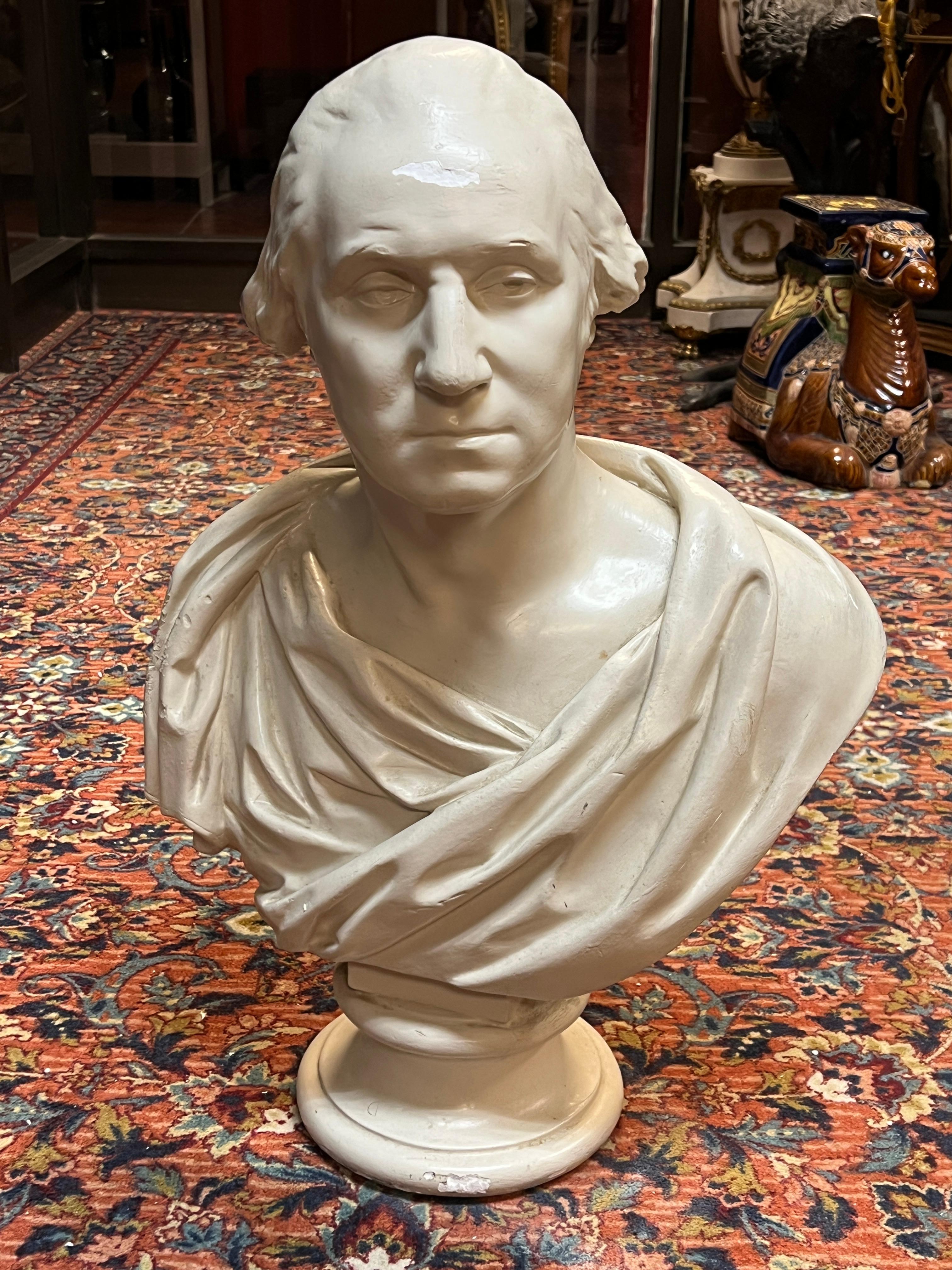 20th Century Antique George Washington Plaster Bust After Jean Antoine Houdon For Sale