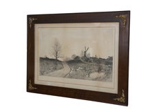 Antique George William Bohde Dutch Windmill Country Landscape Etching 36"