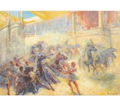 Antikes französisches impressionistisches Chariot-Rennen von Georges Maury, Öl auf Leinwand