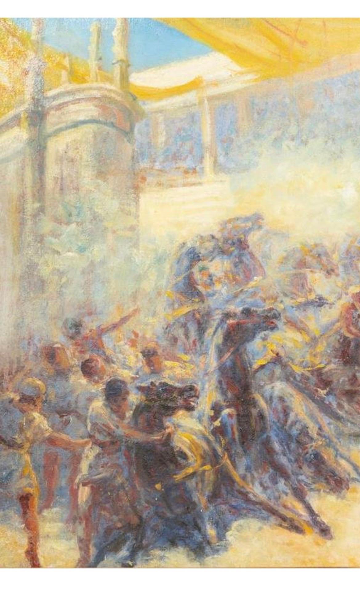 Huile sur toile ancienne de course de chariot impressionniste française Georges Maury Bon état - En vente à Atlanta, GA