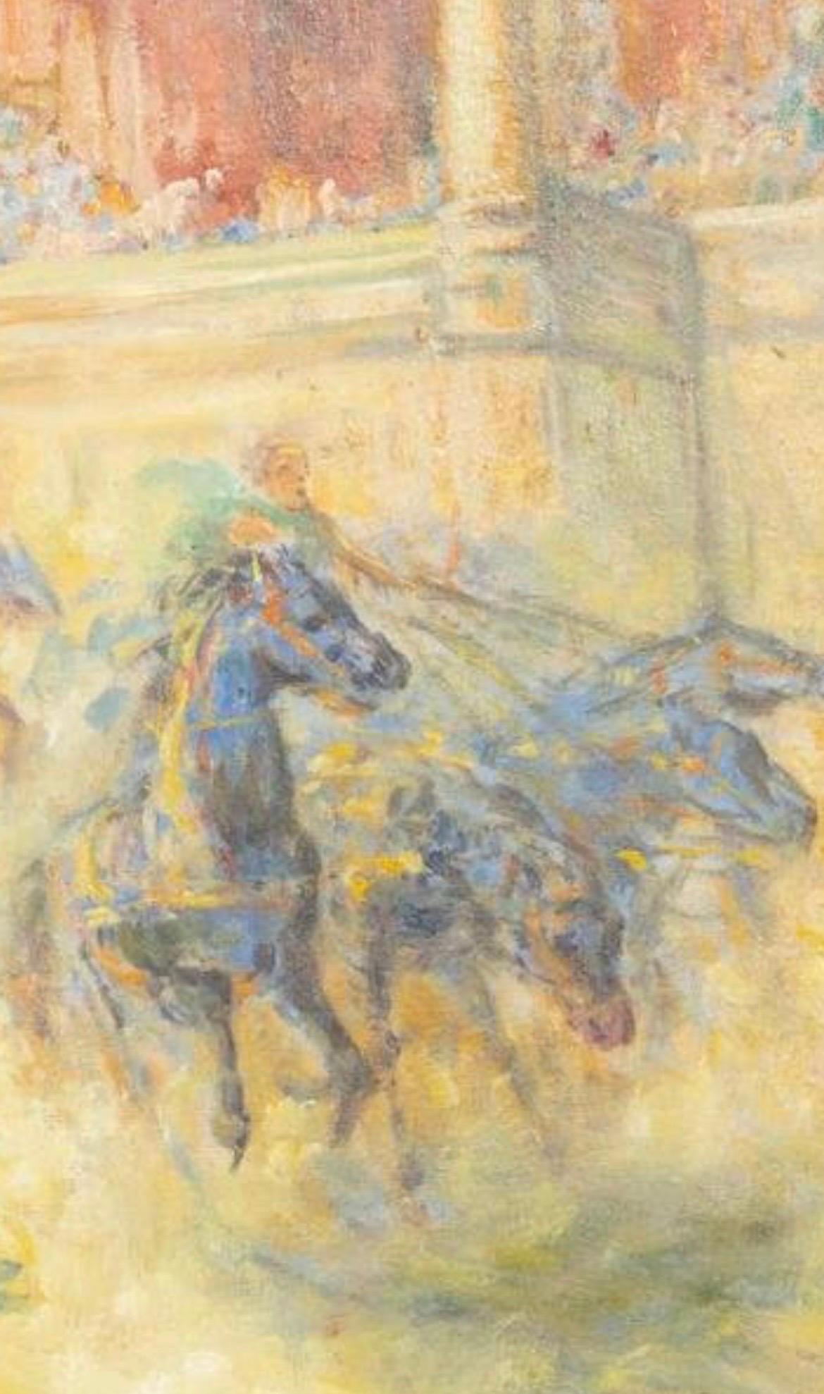Antique Georges Maury French Impressionist “Chariot Race” Oil on Canvas In Good Condition For Sale In Atlanta, GA