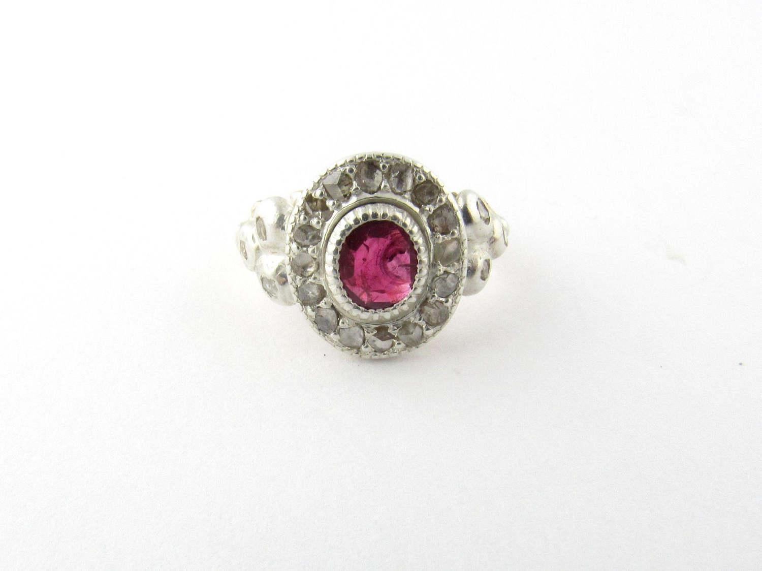 10 Karat Yellow Gold Rose Cut Diamond Lab Created Ruby Floral Ring For Sale 3