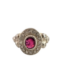 10 Karat Yellow Gold Rose Cut Diamond Lab Created Ruby Floral Ring
