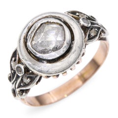 Antique Georgian 10k Rose Gold and Silver Topped Foil Back Rose Cut Diamond Ring
