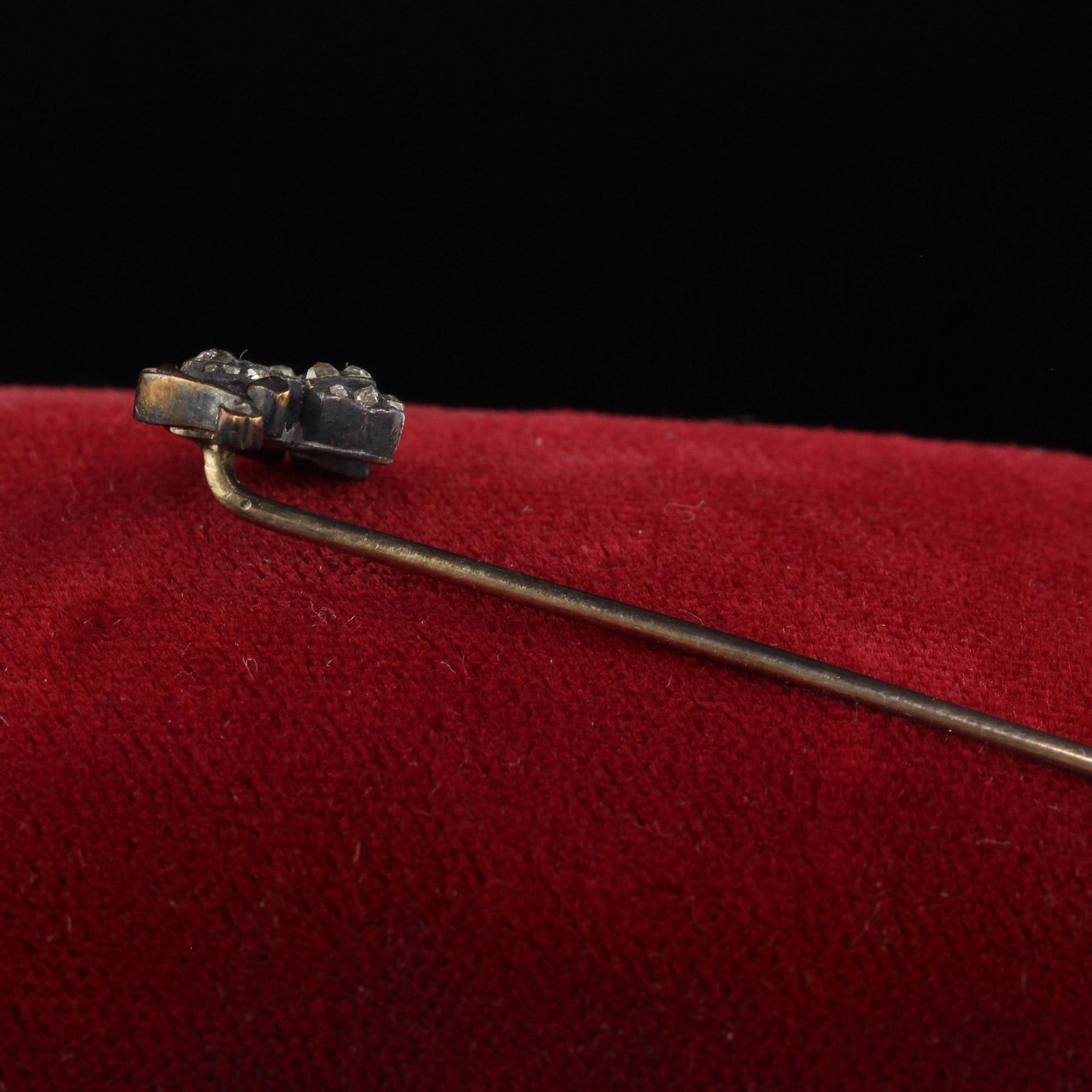 Antique Georgian 10K Yellow Gold Silver Top Diamond Floral Stick Pin For Sale 1