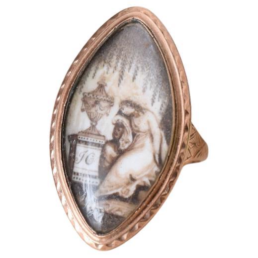 Antique Georgian 12ct Rose Gold Sepia Mourning Ring 1785 For Sale
