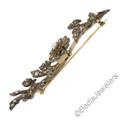 Antique Georgian 12k Gold & Silver Diamond Ruby Floral Branch Vine Pin Brooch