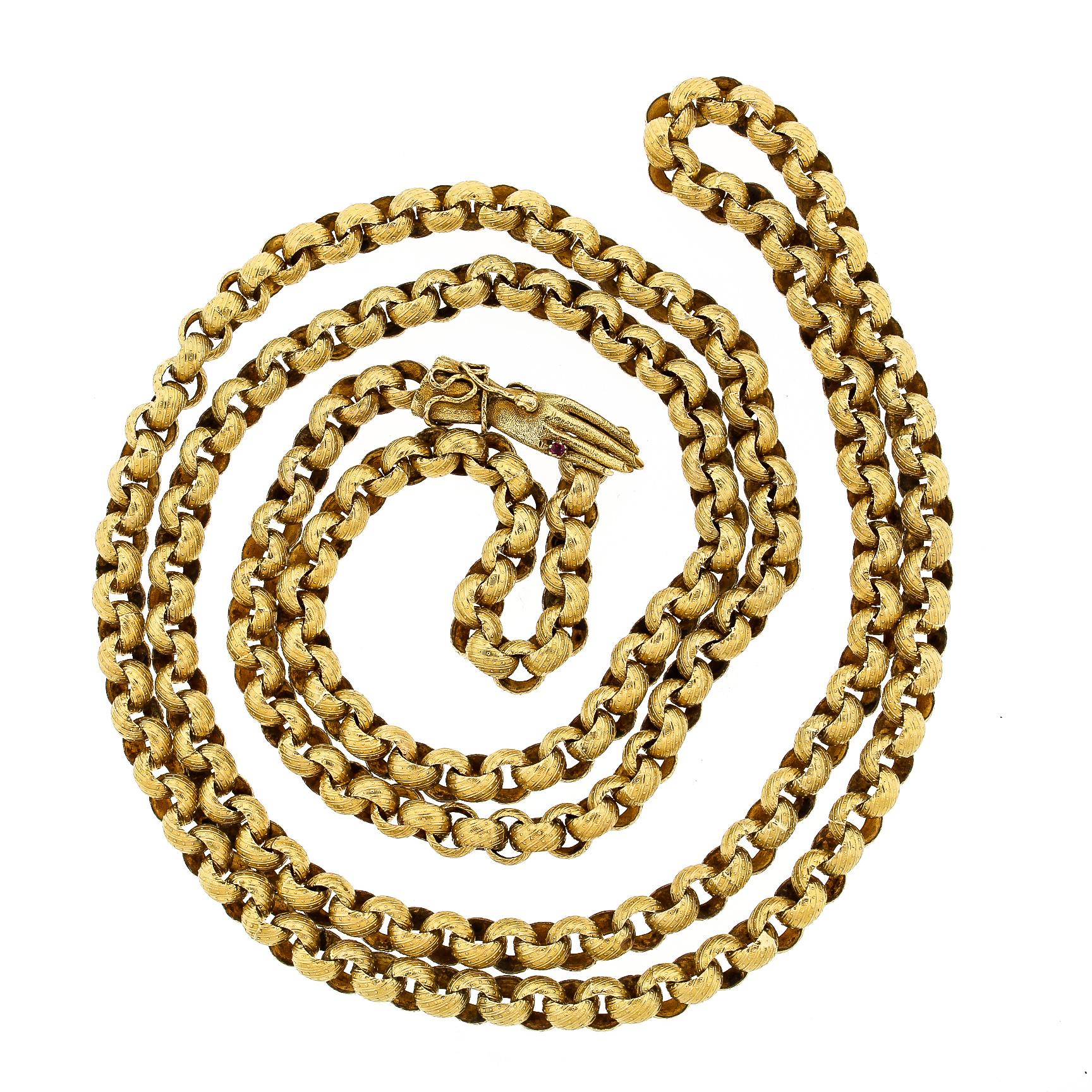 Antique Georgian 14 Karat Gold Long Muff Chain Necklace