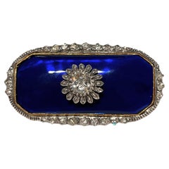 Antique Georgian 14 Karat Gold Rose Cut Diamond Bristol Blue Glass Brooch
