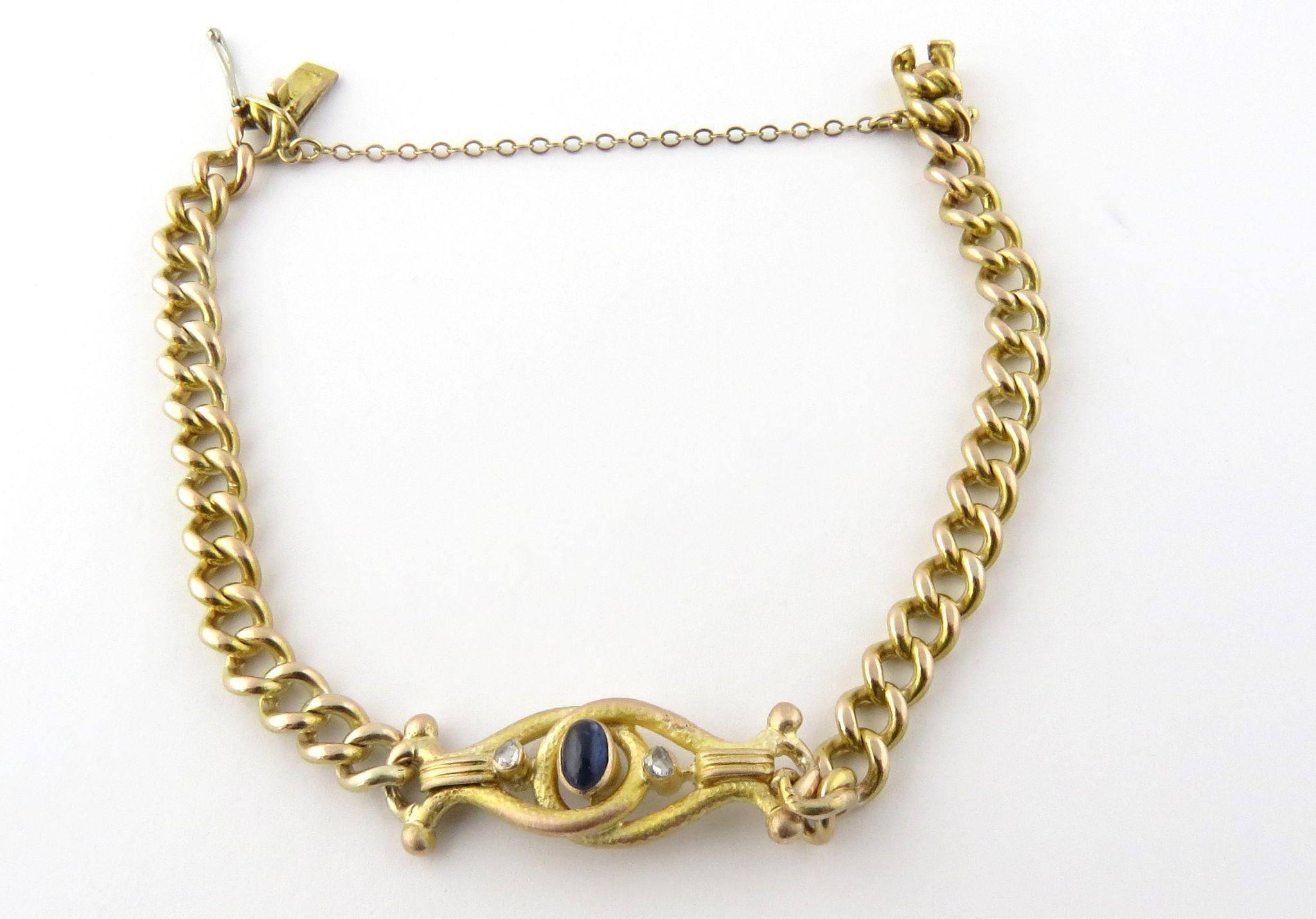 Women's Antique Georgian 14 Karat Yellow Gold Sapphire and Diamond Link Bracelet