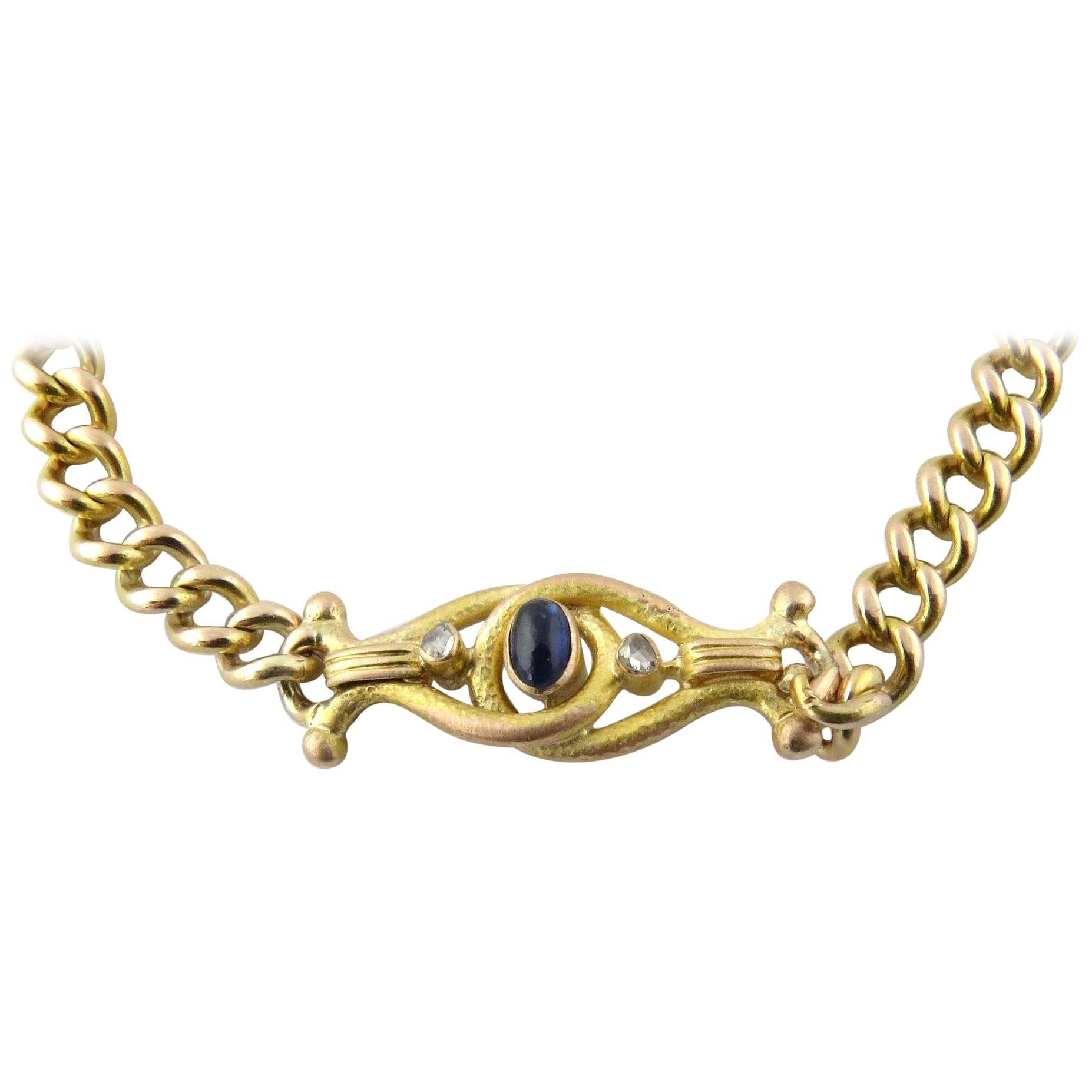 Antique Georgian 14 Karat Yellow Gold Sapphire and Diamond Link Bracelet