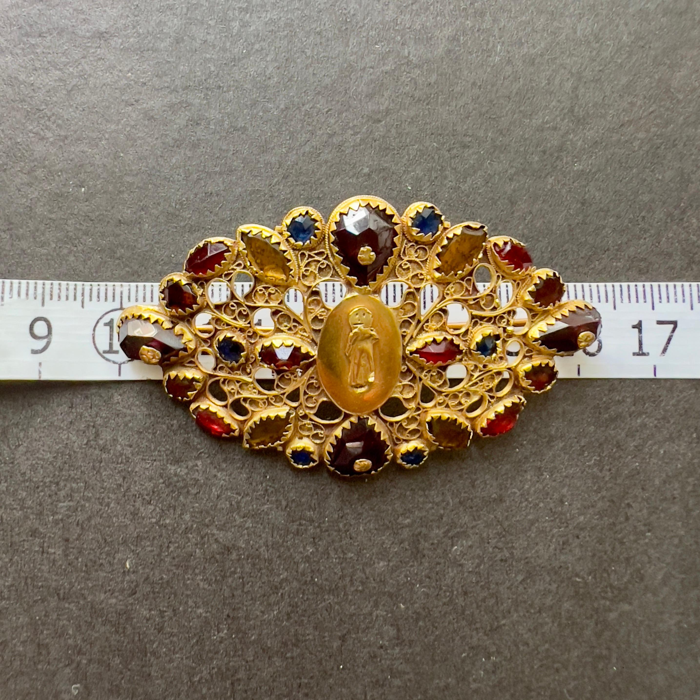 Antique Georgian 14K Gold Dutch Brooch with Garnet and Colored Stones For Sale 5