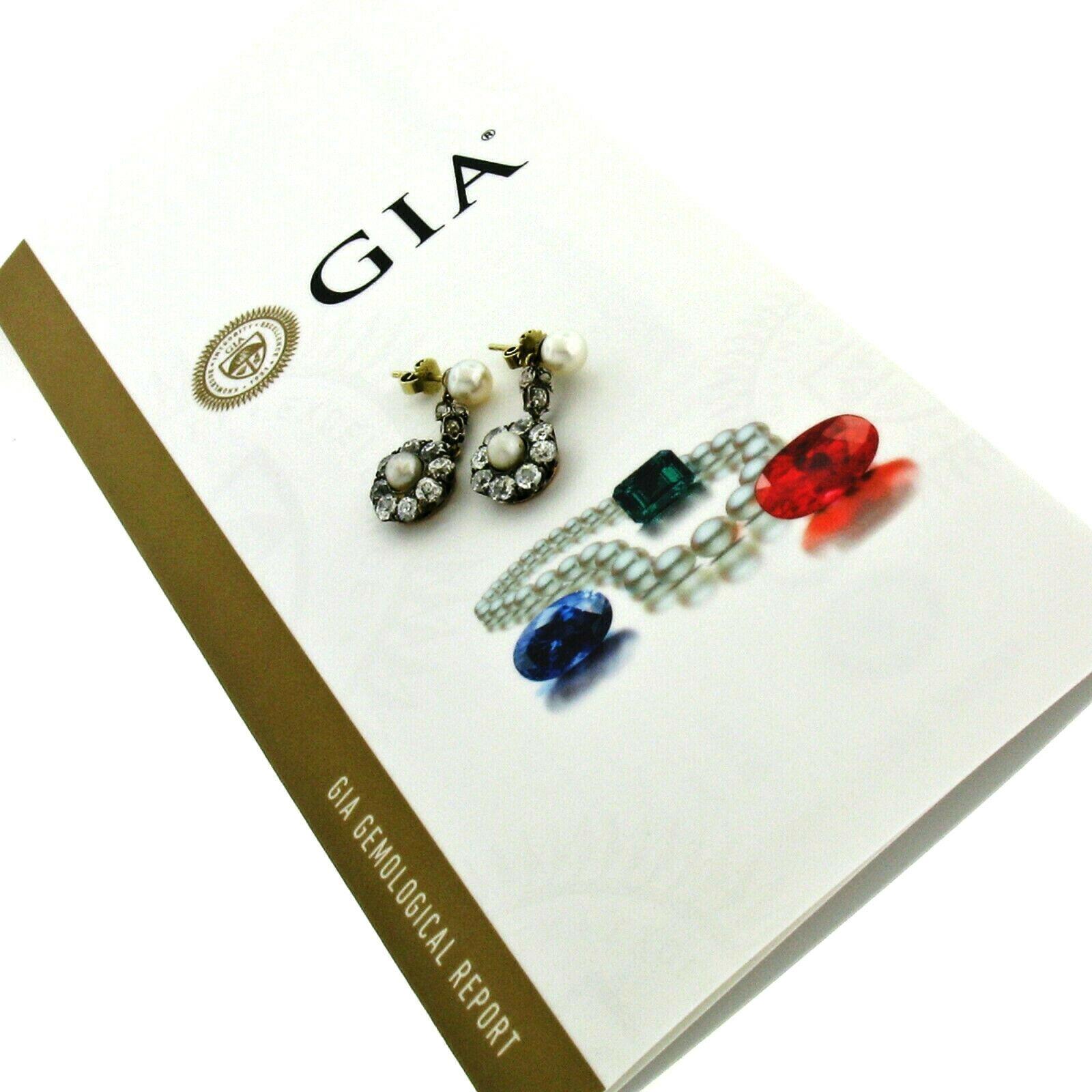 Georgian 14 Karat Gold GIA Natural Pearl Mine Diamond Halo Dangle Earrings 2