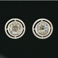 Georgian 14k Gold and Silver Top 2.0 Carat Old Mine Cut Diamond Stud Earrings