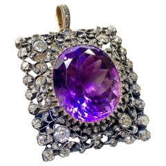 Antique Georgian 14k Silver Amethyst Diamond Pendant