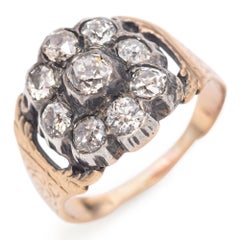 Antique Georgian 14k Yellow Gold Old Mine Cut Diamonds Cluster Ring