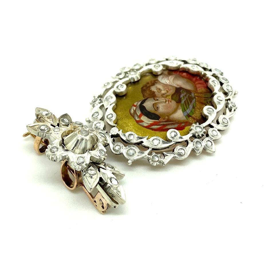 Taglio a rosa Antica spilla georgiana con diamante da 1,5 carati con ritratto della Vergine Maria e di Gesù in vendita