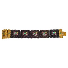 Antique Georgian 15 Carat Gold Wood Ruby Emerald Topaz Sapphire Link Bracelet