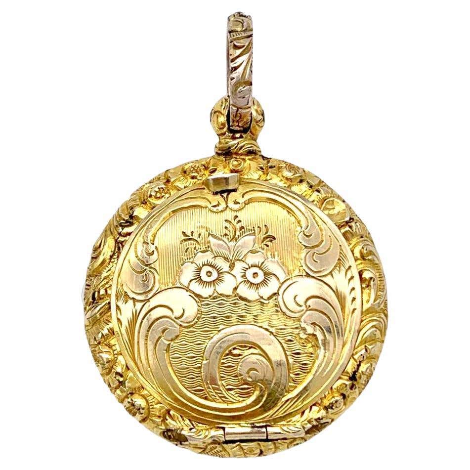 Antique Georgian 15 Karat Gold Locket Pendant Flowers Hair Gold Wire ...