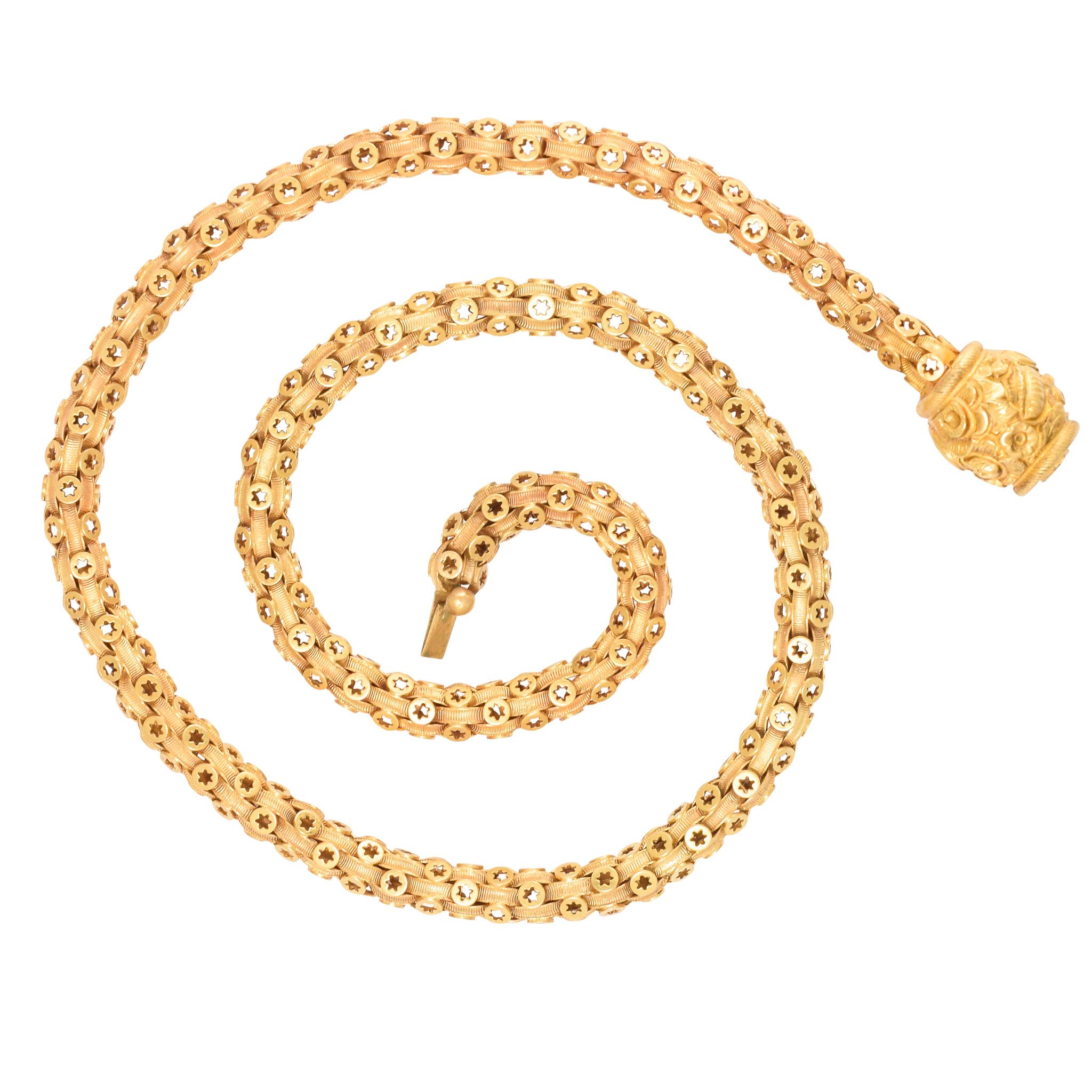 Antique Georgian 15 Karat Gold Star-Link Chain Necklace