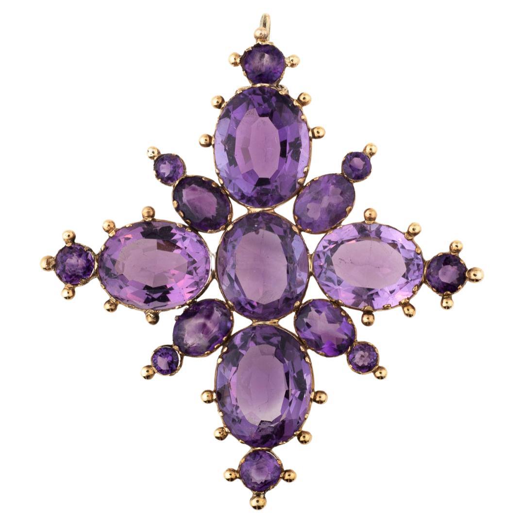 Antique Georgian 15 Kt Gold Amethyst Star or Snowflake Pendant