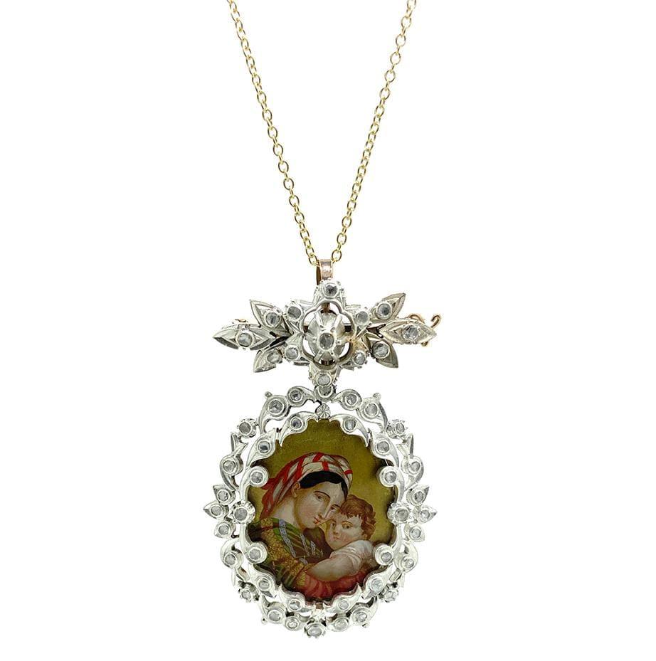 Antike georgianische 1,5 Karat Diamant-Porträtbrosche Jungfrau Maria und Jesus im Angebot 2
