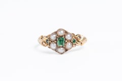 Antique Georgian 15ct Gold Pearl & Emerald Cluster Ring