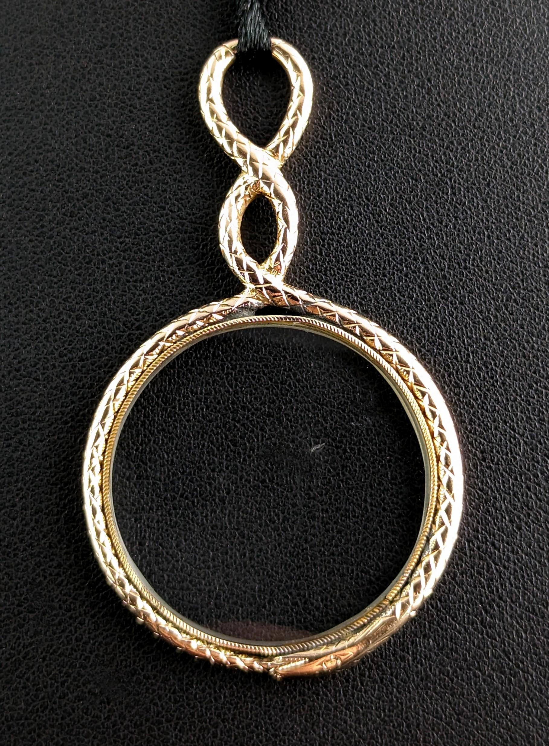 Antique Georgian 15k Gold Ouroboros Quizzing Glass Pendant, Snake 1