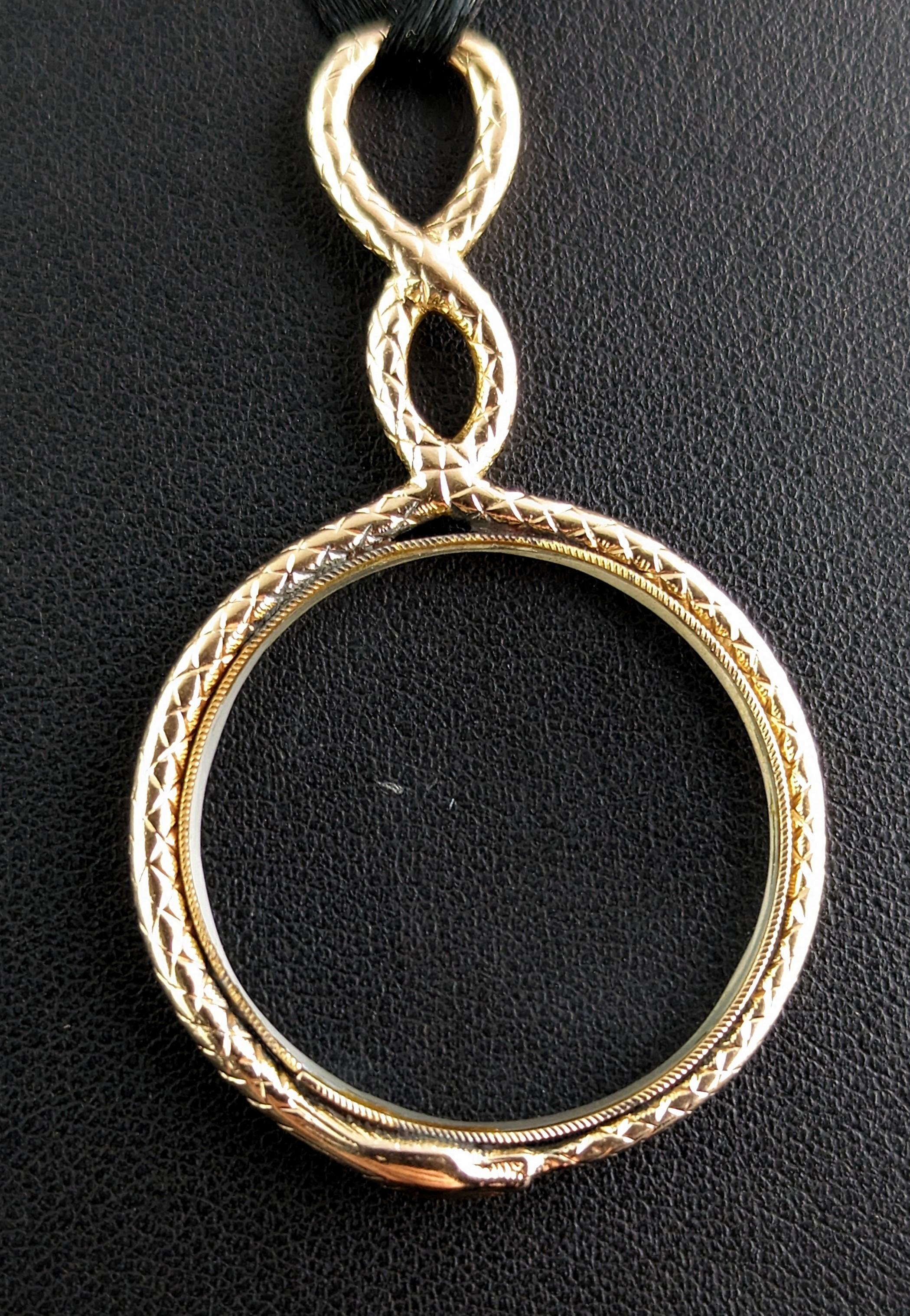 Antique Georgian 15k Gold Ouroboros Quizzing Glass Pendant, Snake 2