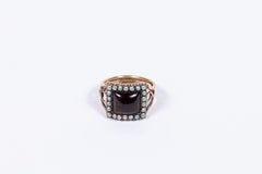 Georgian 15 Karat Rose Gold Ring with Large Foil-Backed Square Cabochon Garnet