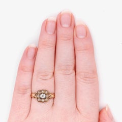 Antique Georgian 15K Yellow Gold Diamond and Pearl Cluster Mourning Ring