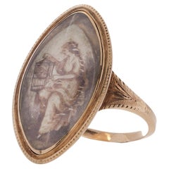 Antique Georgian 15kt. Yellow Gold and Sepia Miniature Mourning Ring