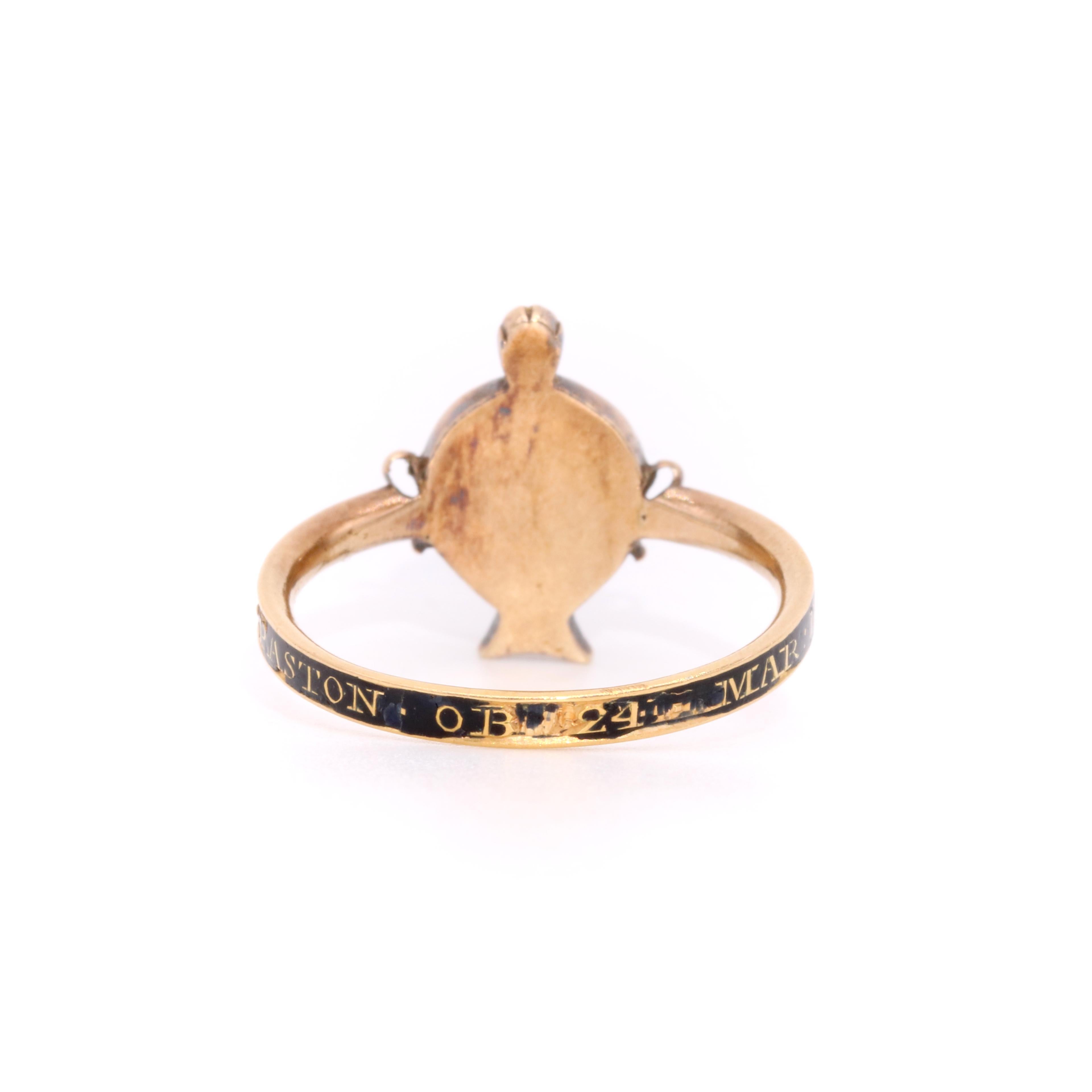 Antique Georgian 1771 22K Yellow Gold Black Enamel Amethyst Hairwork Urn Ring For Sale 1