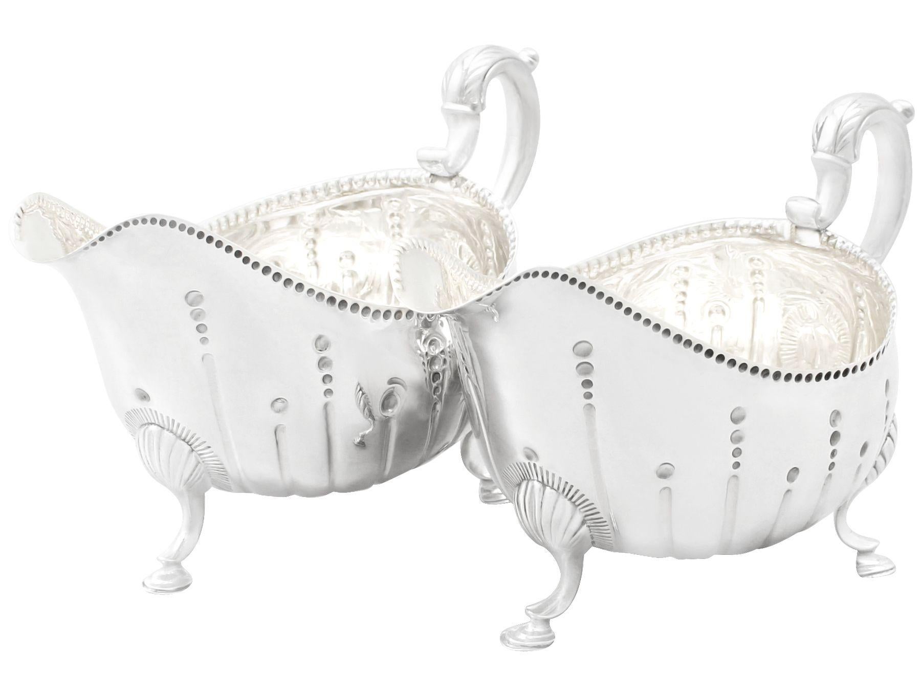 George III Antique Georgian 1780 Sterling Silver Sauceboats or Gravy Boats For Sale