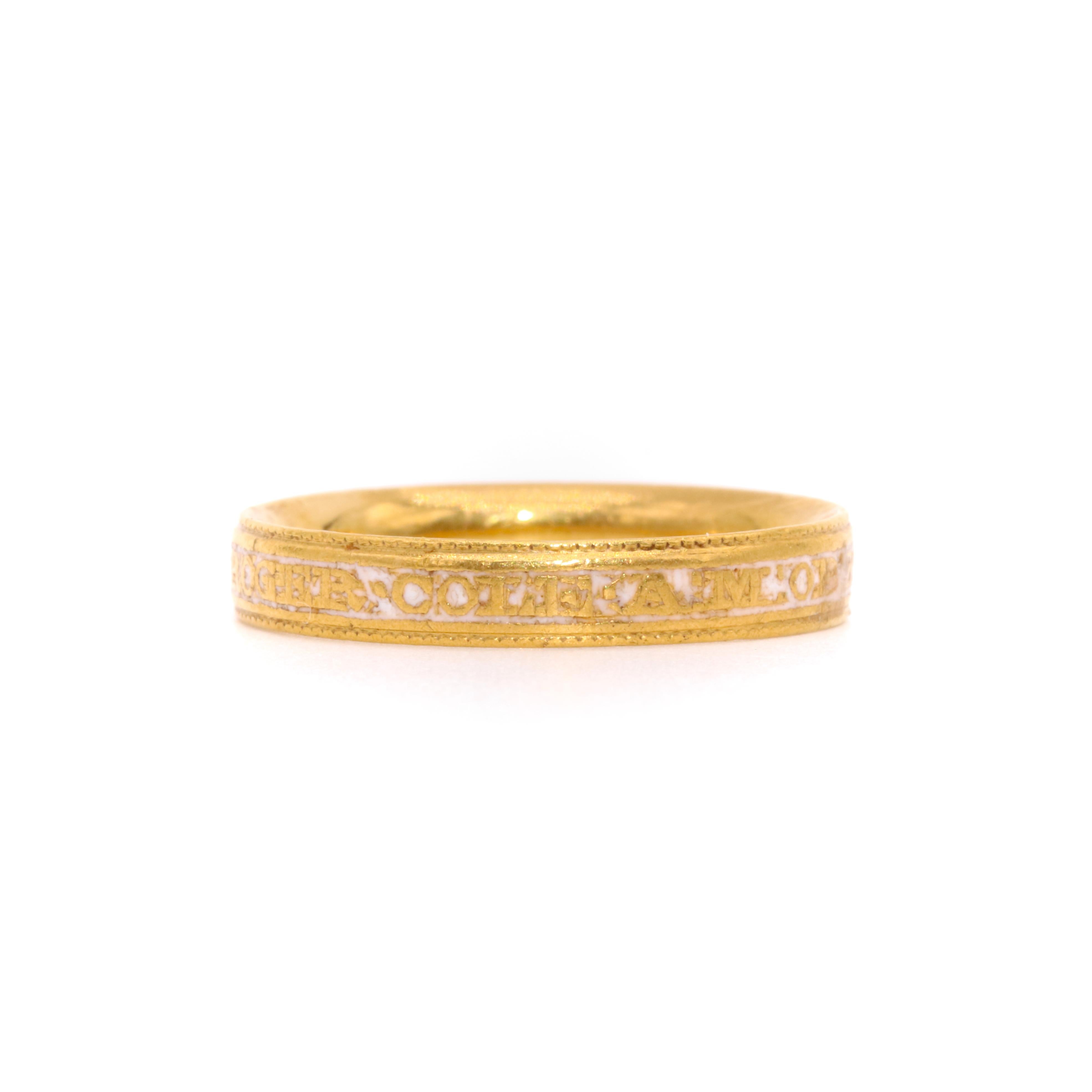 Antique Georgian 1789 22K Yellow Gold White Enamel Mourning Ring For Sale 2
