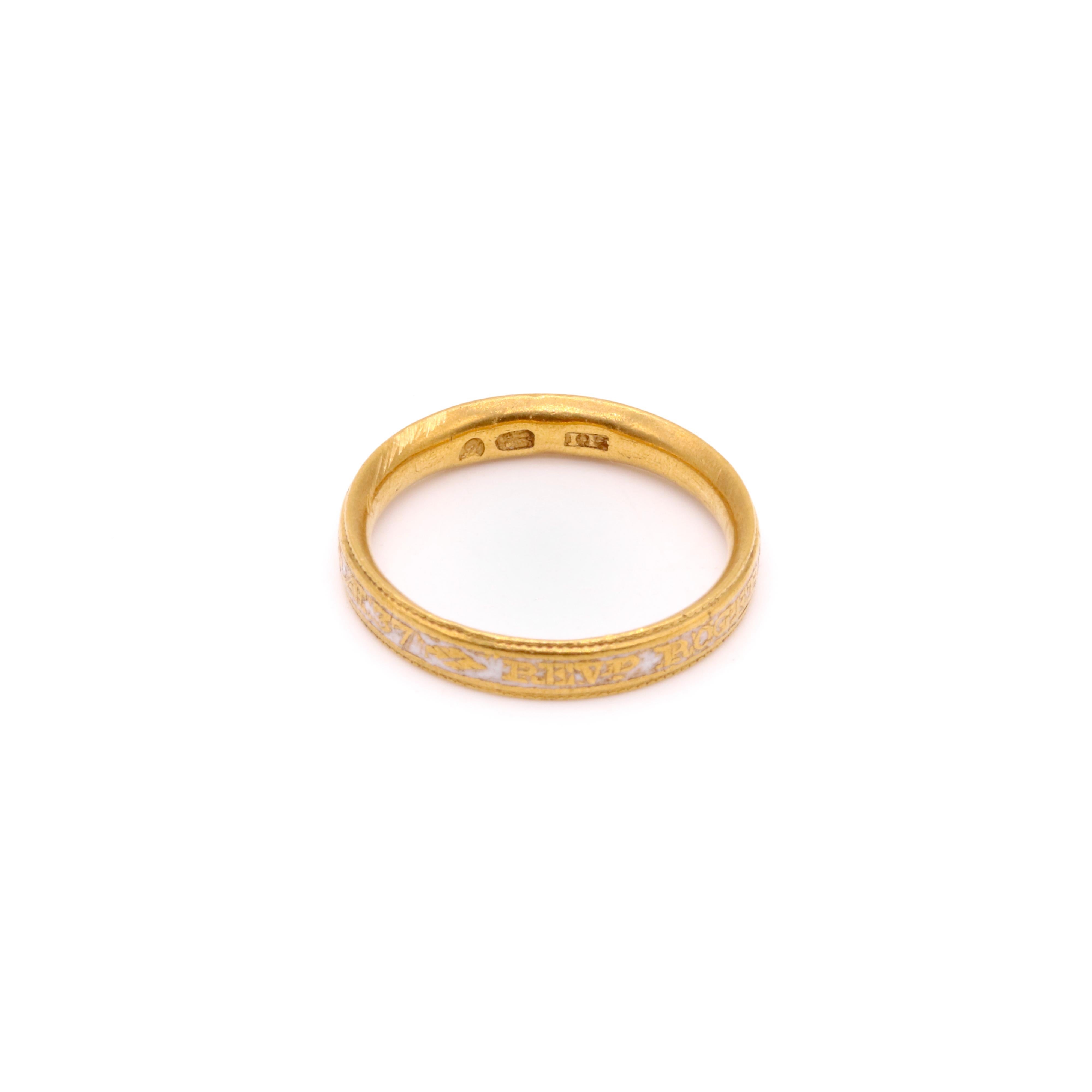 Antique Georgian 1789 22K Yellow Gold White Enamel Mourning Ring For Sale 5