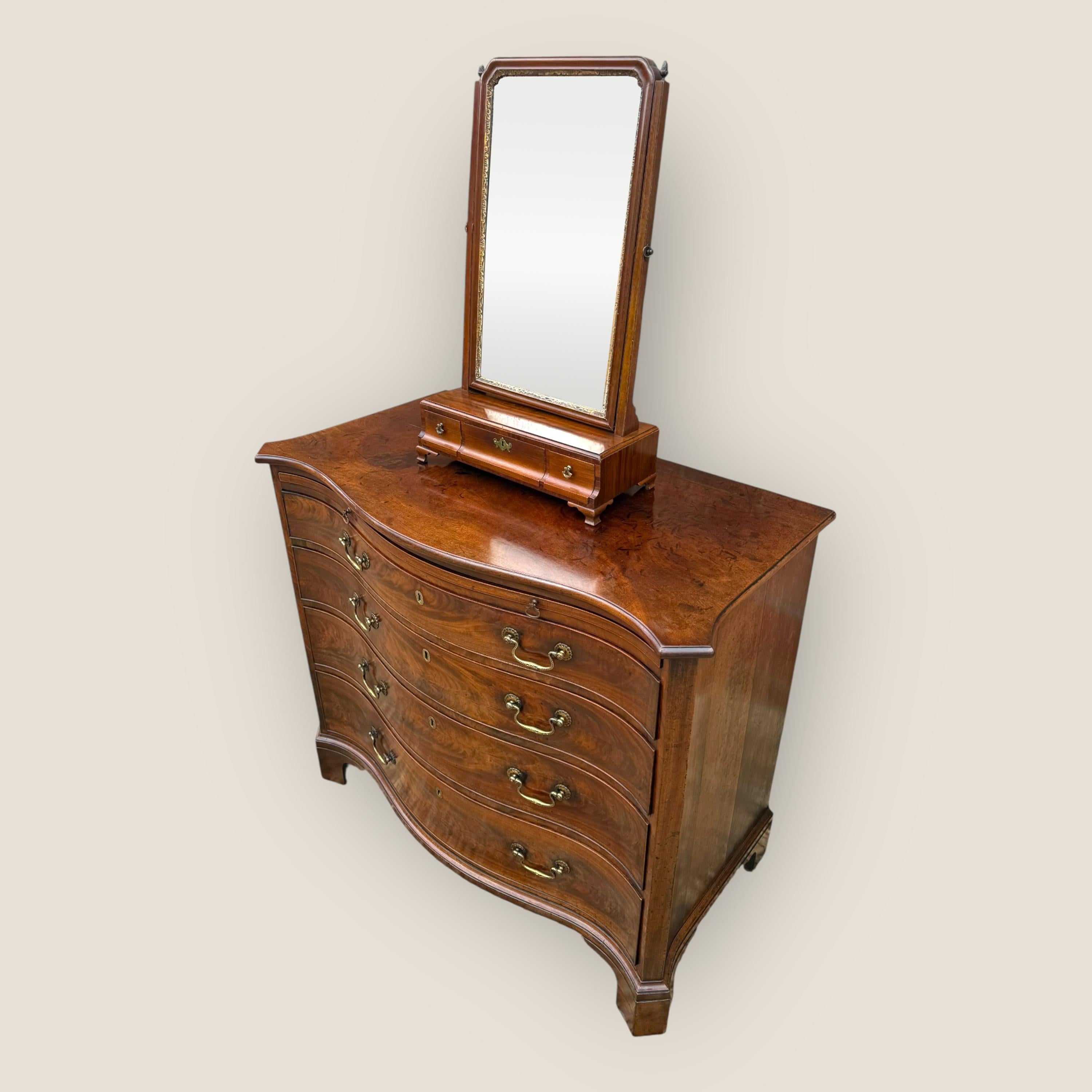 George III Antique Georgian 1790 Mahogany & Gilt Dressing Table Mirror with Brass Handles For Sale