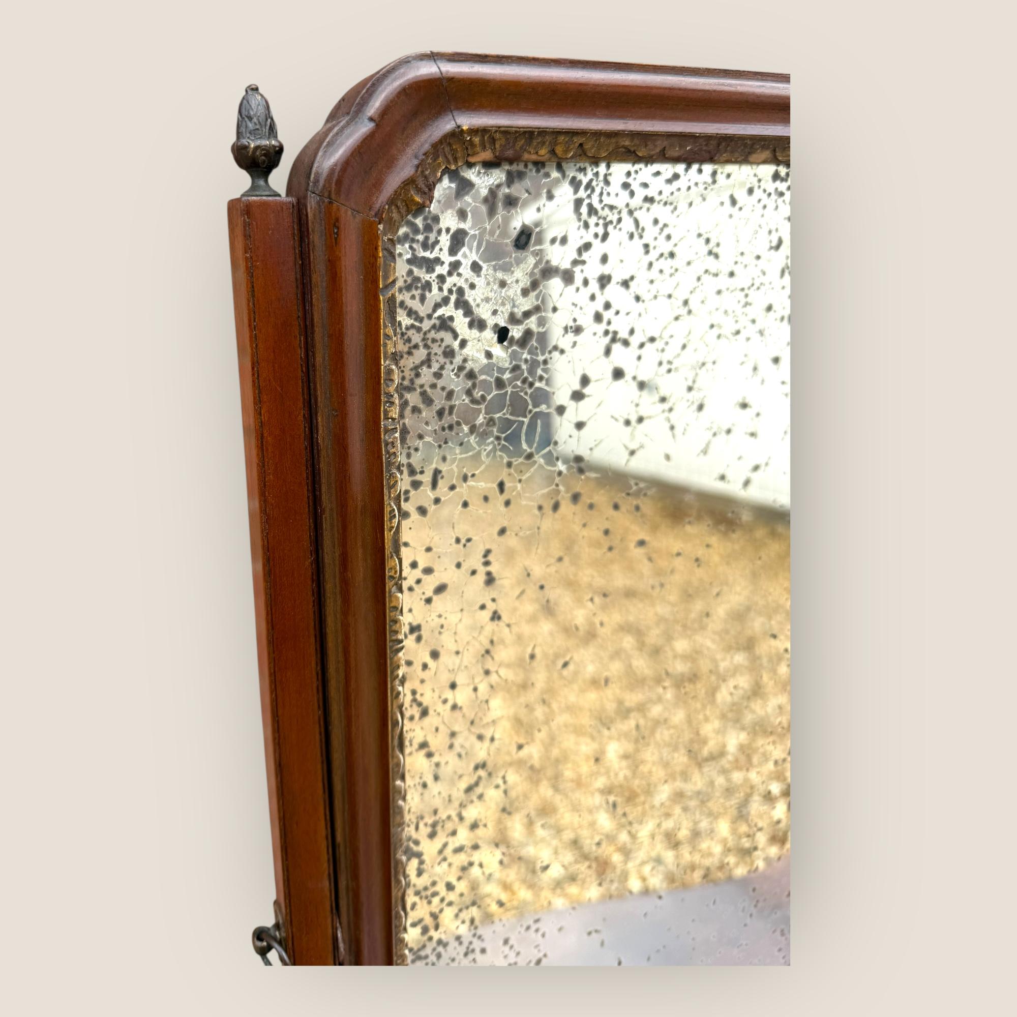 18th Century and Earlier Antique Georgian 1790 Mahogany & Gilt Dressing Table Mirror with Brass Handles For Sale