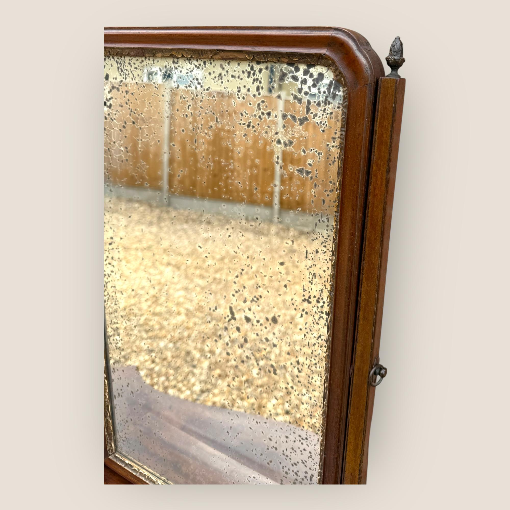 Antique Georgian 1790 Mahogany & Gilt Dressing Table Mirror with Brass Handles For Sale 1