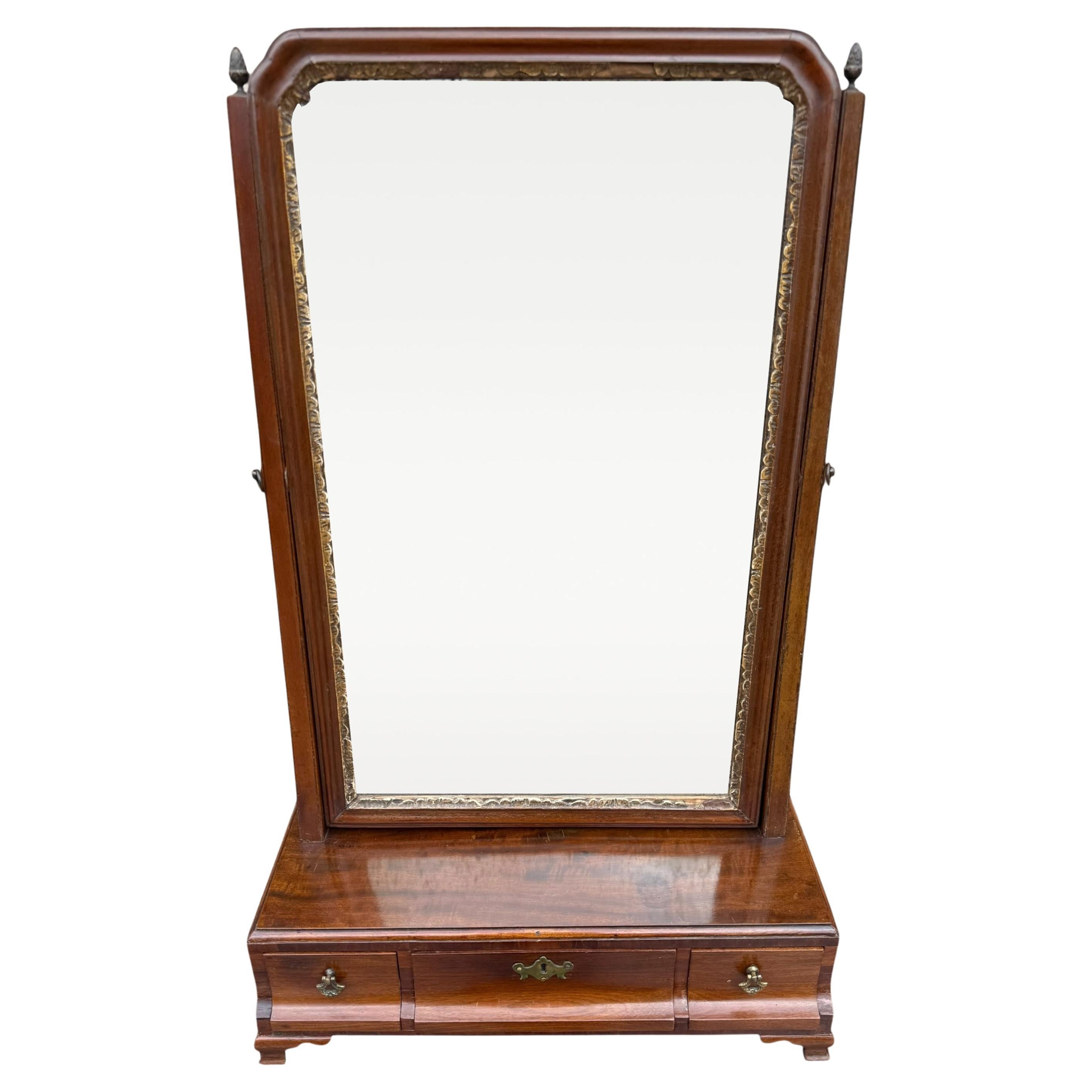 Antique Georgian 1790 Mahogany & Gilt Dressing Table Mirror with Brass Handles For Sale