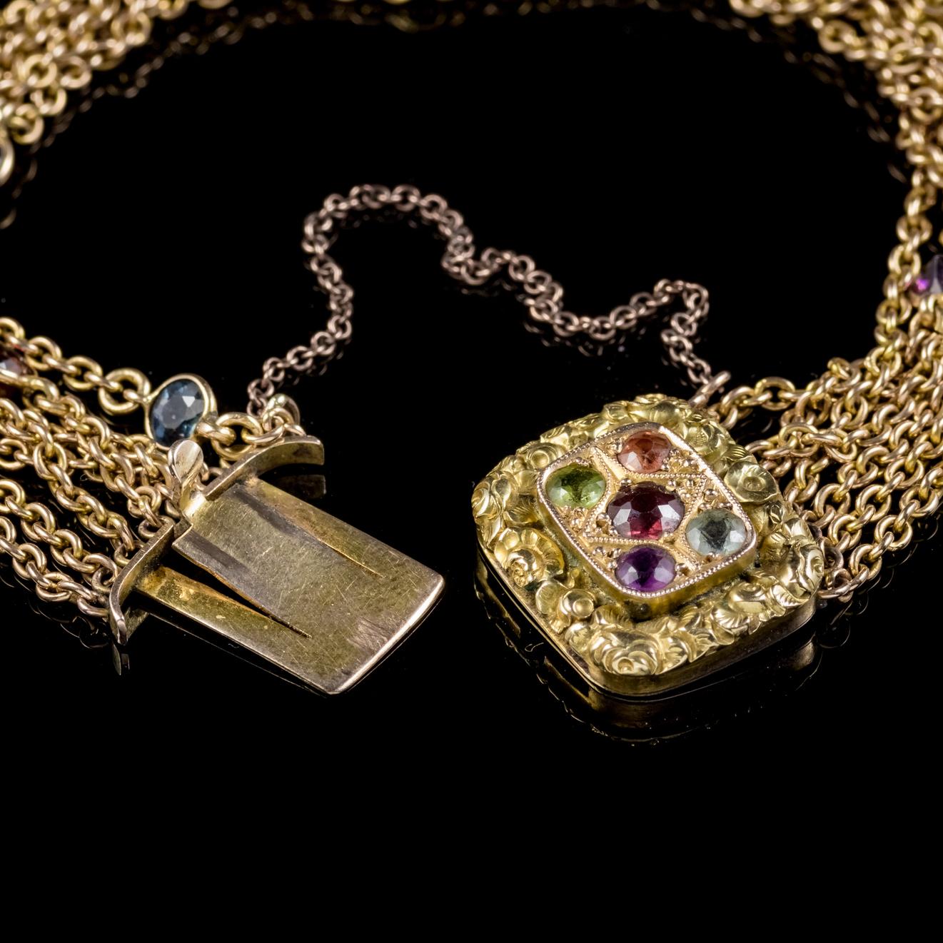 Women's Antique Georgian 18 Carat Gold Gemstone Garland Bracelet, circa 1800