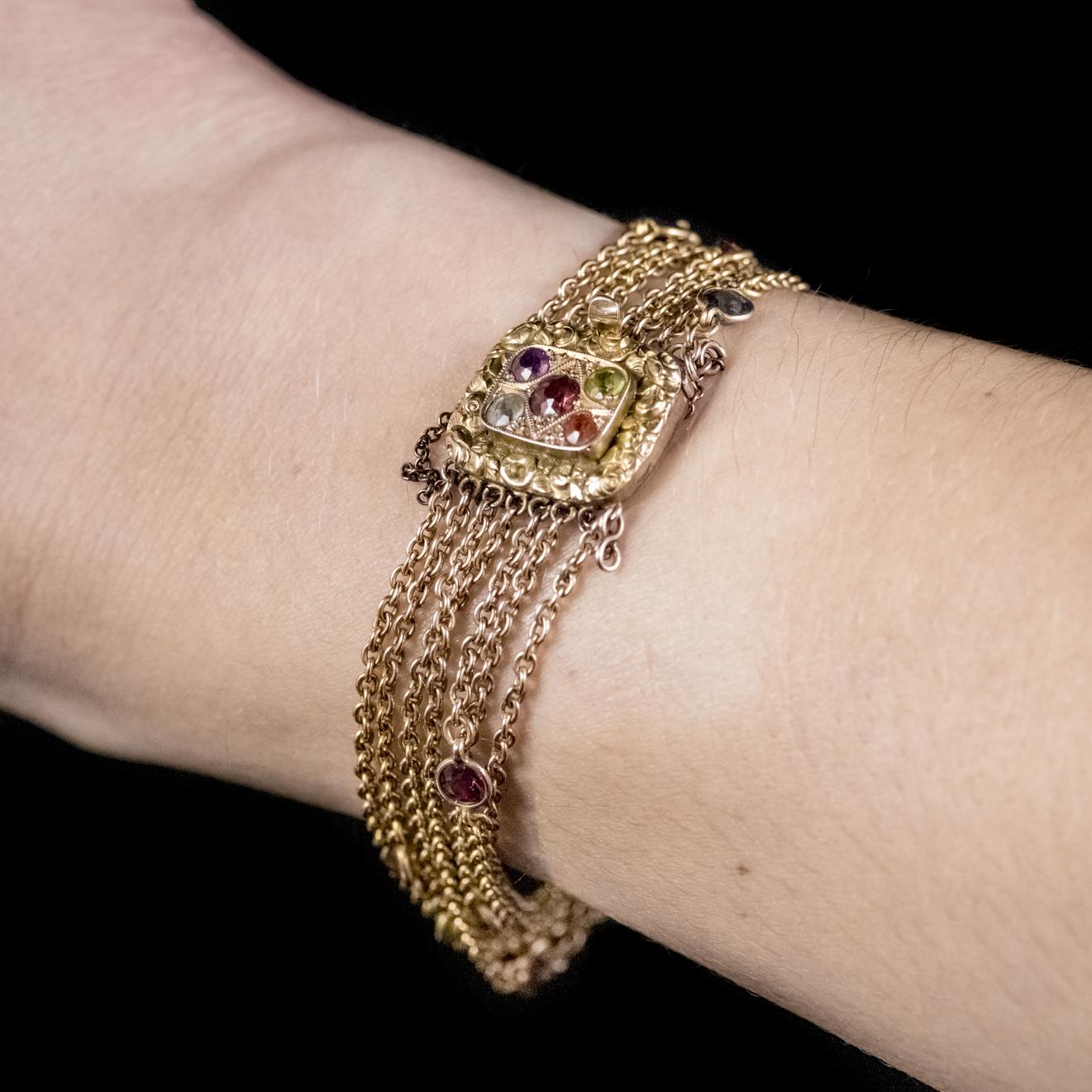 Antique Georgian 18 Carat Gold Gemstone Garland Bracelet, circa 1800 2