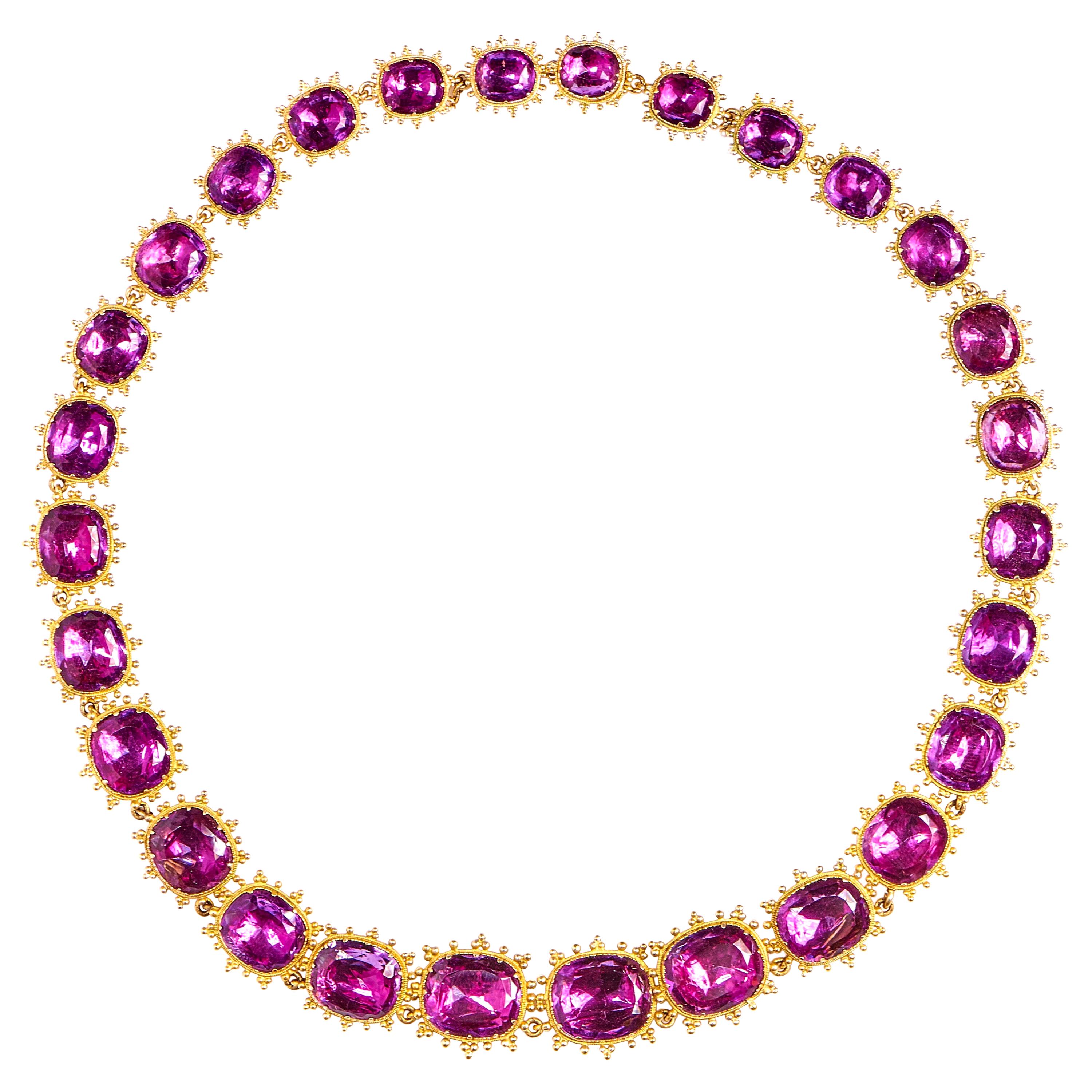 Antique, 18 Carat Yellow Gold, Rare Amethyst Rivière Necklace
