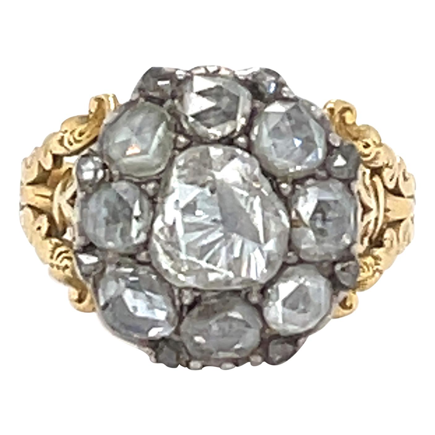 Antique Georgian 18 Karat Gold Rosecut Diamond Cluster Ring