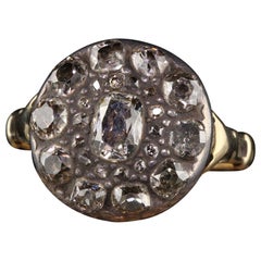 Antique Georgian 18 Karat Yellow Gold and Silver Top Rose Cut Diamond Ring