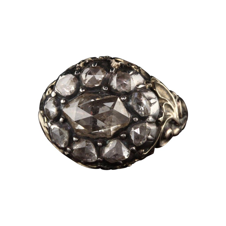 Antique Georgian 18 Karat Yellow Gold and Silver Top Rose Cut Diamond ...